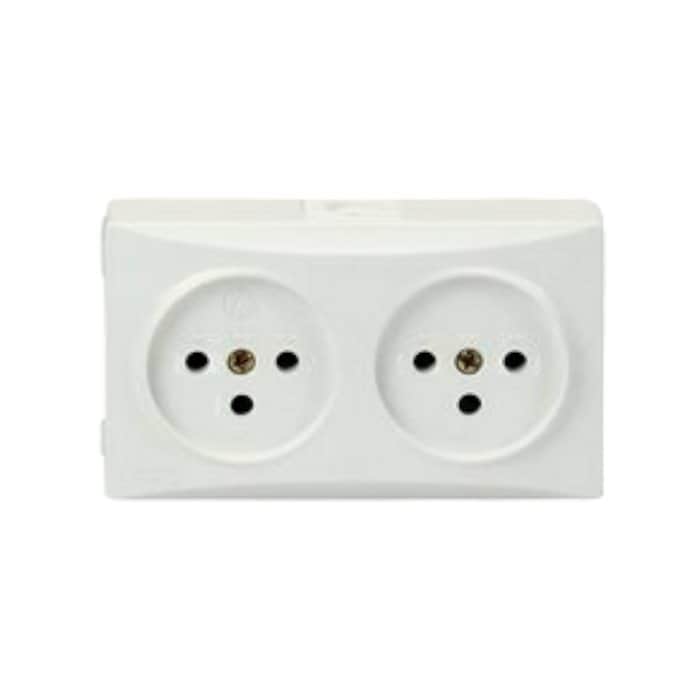 קופסת 2 שקעים לבנה על הטיח קומפקטית